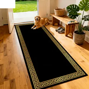 1pc Geometric Pattern Border Long Carpet, Black Golden Light Luxury, Soft And Durable, Machine Washable, Can Be Used for Corridor/Aisle, Kitchen, Bedroom, Entrance, Living Room, Terrace And Other Home Space Decoration