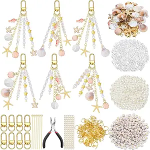 776 Pcs Seashell Keychain Making Kit Ocean DIY Craft Key Chain Starfish Pearl Seahorse Letter Name Beads with Keychain Clip and Tool Accessories for Backpacks Purse Tote Bag Crafts DIY Supplies