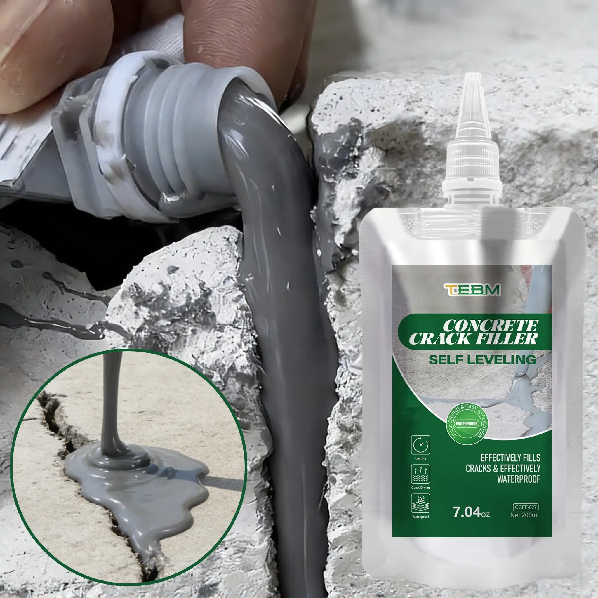 Concrete Crack Repair Sealant, Self-Sealing Waterproof Formula, Precision Nozzle Design, Strong Adhesion, Easy Use, Roof Leaks Fixing, Anti Leak, Waterproof Adhesive, Concrete Crack Filler