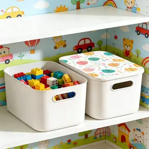 Plastic Storage Box with Lid, Spring Design, Beautiful Print Pattern, Party Desktop Organizer, Living Room Snack Holder