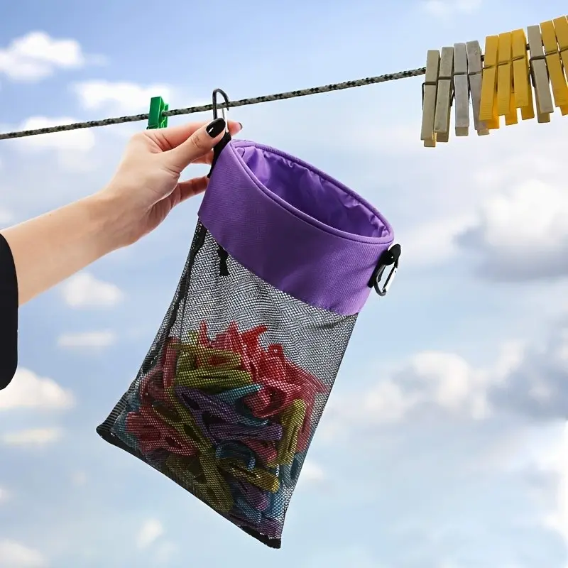 Hanging Mesh Clothespin Organizer Bag, Outdoor Clothespin Storage Pouch, Bathroom Laundry Dorm Home Storage, with Pull Rope, Hangable