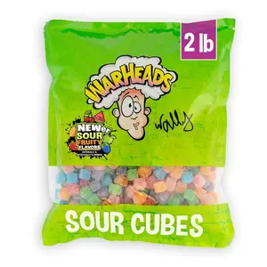 WARHEADS Cubes - Sour, Sweet & Fruity Chewy Candy with New Sour Fruity Flavors: Orange, Watermelon, Blue Raspberry, Black Cherry, Strawberry & Green Apple - 2 lb Bulk Bag