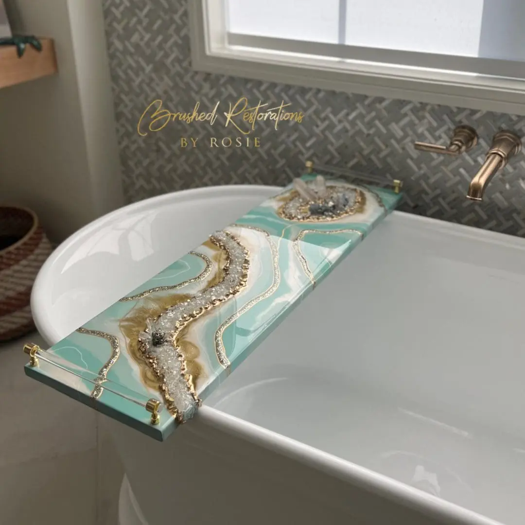 Handmade Luxury Geode Resin Bath Board - Custom Charcuterie Tray, Crystal Bathtub Caddy & Home Décor - Perfect Wedding/Holiday Gift