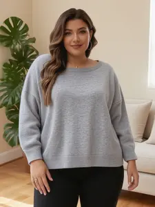 Women's Plain Scoop Neck Sweater, Casual Drop Shoulder Long Sleeve Jumper, Women Fall & Winter Knit Top