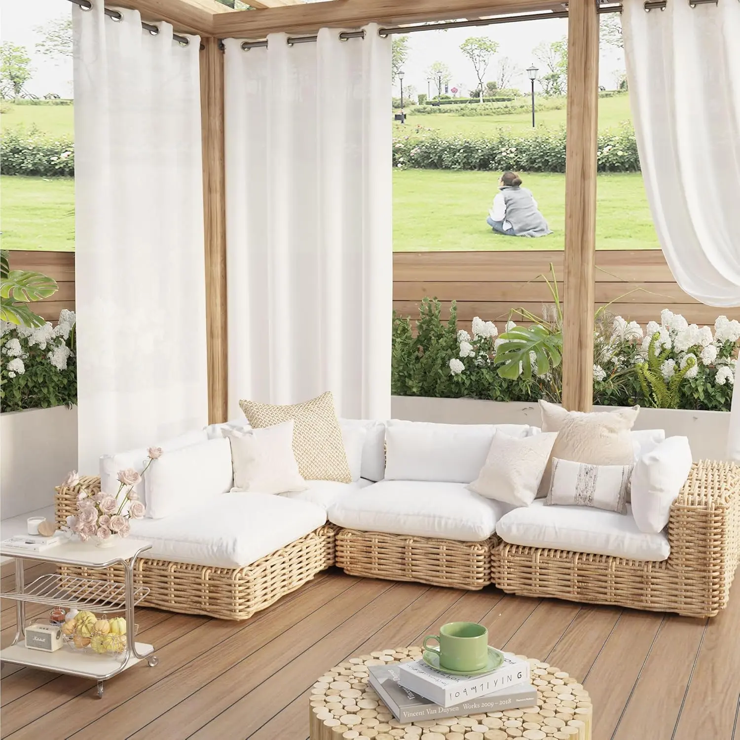 Non-See-Through Outdoor Sheer Curtains  for Patio, Porch - 2 Panels  Drapes with Grommet Top, UV Blocking Light-Filtering Fabric for Gazebo, Pergola - 52 x 84 Inch, White