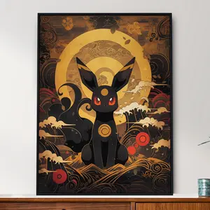 Umbreon Poké, Japanese Tapestry Style, Anime Poster Printable Wall Art, Bedroom Wall Art