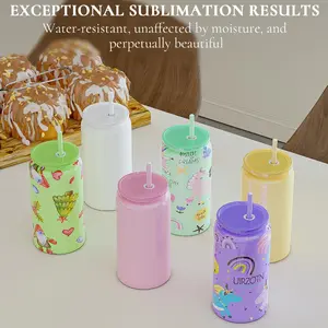 6pcs 16oz Insulated Vacuum Mugs Set, Drinkware, Can-Shaped Thermal Cups with Lid and Straw, Macaron Colors, Keep Hot 6H/Cold 12H, Double Wall Stainless Steel for Iced Coffee, Tea, Home Office Travel, Birthday Gift for Friends Family Coworkers, Flasks