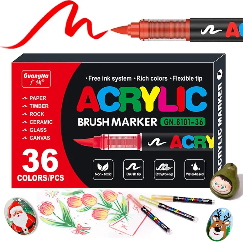 Acrylic Paint Marker - 36 Color pc Marker Pen Set, Artist Fine and Brush Tip Marker for Kids Adult Coloring Books Note Taking, Card Writing, Ston Graffiti, DIY Crafts, Drawing Art Supplies Kit and School Essential, exquisite Gift, Professional Art Pen Set