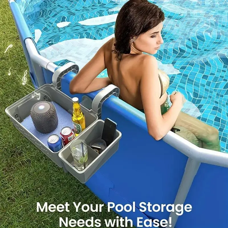 Pool Side Hanging Storage Basket with Hooks, Waterproof & Rust-proof Plastic Storage Basket, Outdoor Organizer for Beverages, Towels, Toys, Poolside Storage Baskets, Baskets for Organizing
