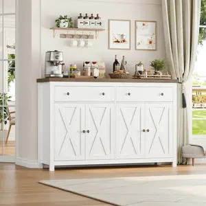 FOTOSOK Sideboard Buffet Cabinet with Storage, 55" Large Kitchen Storage Cabinet with 2 Drawers and 4 Doors, Wood Coffee Bar Wood Cabinet Buffet Table, Modern Home Furniture for Kitchen Dining Room