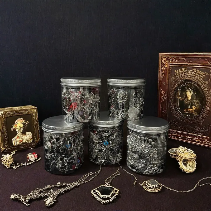 Women's GM Light Gothic Mystery Silver Sealed Jar Jewelry Set - Pre-Packaged Costume Accessories for Women with Multi-Tonal Rings, Necklaces, Earrings, Animals Accents, Antique Bronze Pairs, Halloween Gift for Bold Accessory Fans