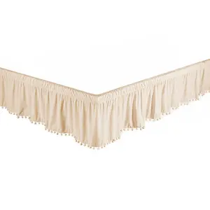 Bed Skirt Dust Ruffle with Pom-Pom Fringe Brushed Microfiber