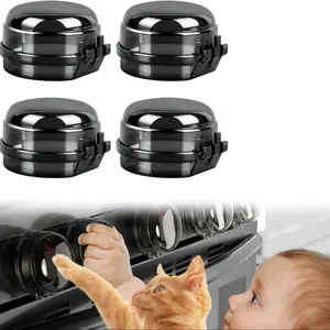 Stove Knob Covers - 4 Pack Heat Resistant Gas Stove Knob Covers with Child Proof Lock & 3M Strong Adhesive, Oil-Proof Oven Knob Covers with Clear Transparent Design, Pet-Friendly