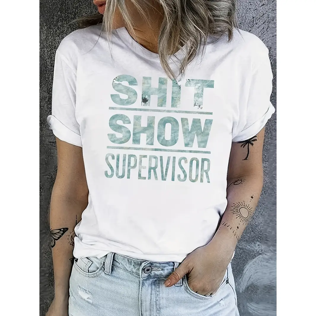 Women's Cotton T-Shirt - Shit Show Supervisor Humor Graphic Tee, Bold Text & Illustration Design, Short-Sleeve Crewneck, Soft Breathable, Lasting Stitching, Vivid HD Print, Casual Summer Streetwear Gift For Her