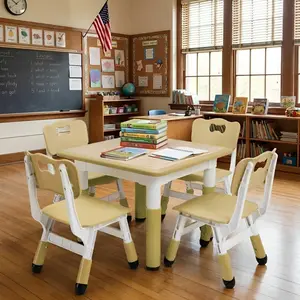 Modern Kids Table & 4‑Chair Set – 23″ Height Adjustable Toddler Table with Non‑Slip Desk Legs & Organizer Graffiti Desktop, Multi‑Function Table for Kindergarten & Living Room