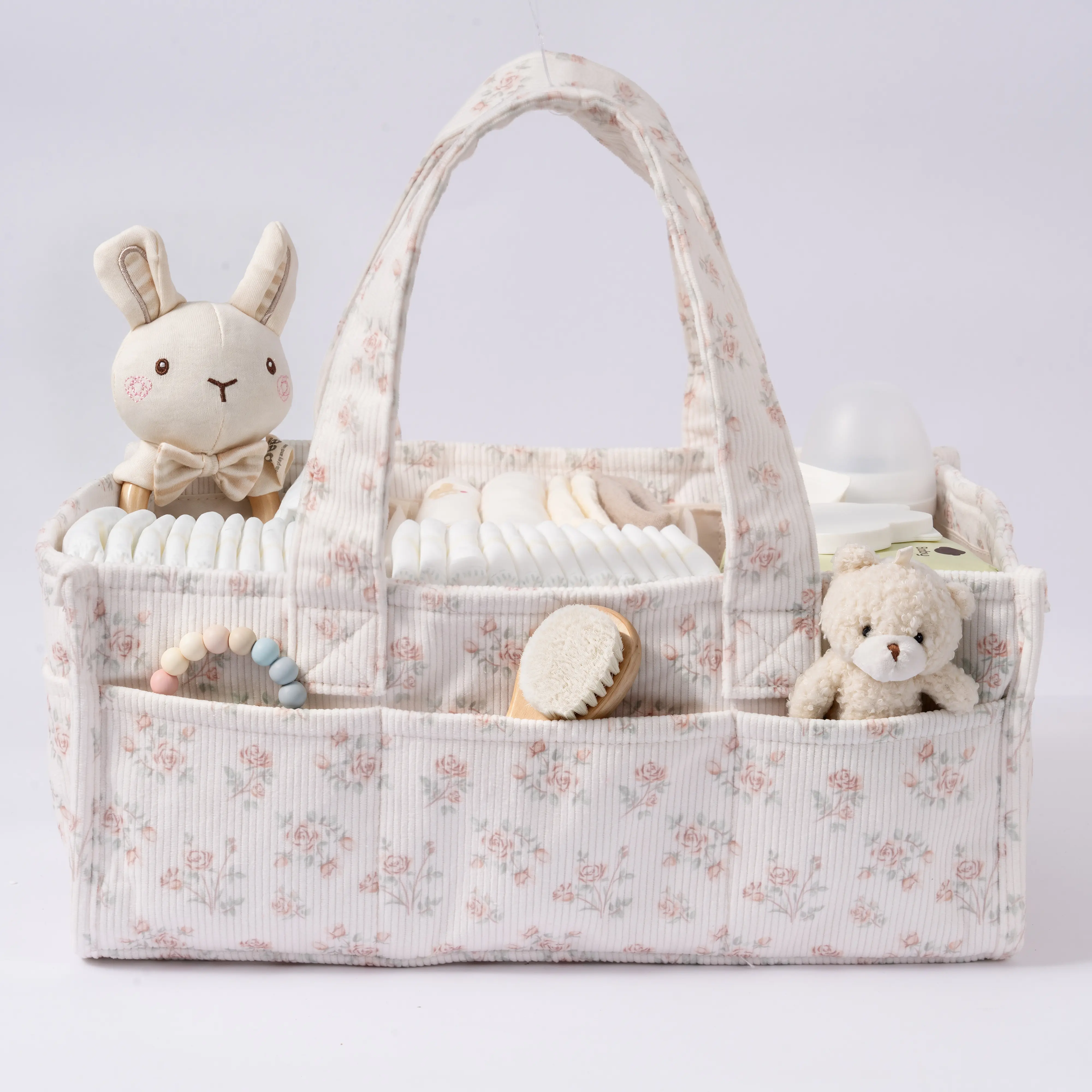 FLOE Diaper Caddy Organizer with Handle, Portable Diaper Storage Basket Bin for Wipes