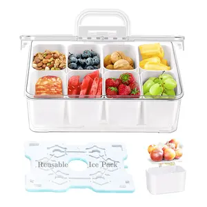Portable Snackle Box Container with Ice Pack Cooling Travel Charcuterie Box with Lid Chilled Divided Serving Tray Reusable Ice Pack Included
