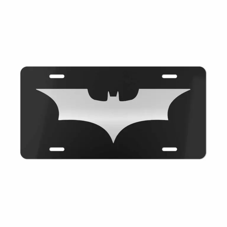 Dark Knight Aluminum Front License Plate - 12x6 in Standard Size, Sleek Black & Silver Bat Automotive Accessory, Durable Metal Personalized Vanity Tag with 4 Pre-Drilled Holes, Mount Easy for Cars/Trucks, Wall Decor, Garage