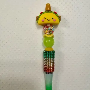 Claim on Live! $6.00 Beadable Pen with Cute Focal Taco Design and Colorful Beads