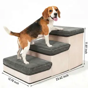 Petfeet dog stairs foldable with storage for small/medium/large dogs/senior dogs/elderly pet and cats, space saving, non-slip surface, three steps, stable and secure, portable climbing ramps, easy to climb sofas, tall beds and windows