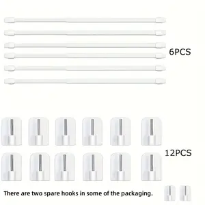 BANJILI - 6 x Extendable Curtain Rod, No Drilling, Adjustable Rod for PVC Window Adhesive (6pcs-15.75-27.56inch)