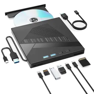 7-In-1 External CD/DVD Drive for Laptops, USB 3.0 & Type-C Portable DVD Player for Laptops Desktop PC, External DVD Drivw with 2 USB A & 2 USB C Ports and SD Card Reader, USB External Optical DVD Drive Compatible with Windows/Linux/MacOS