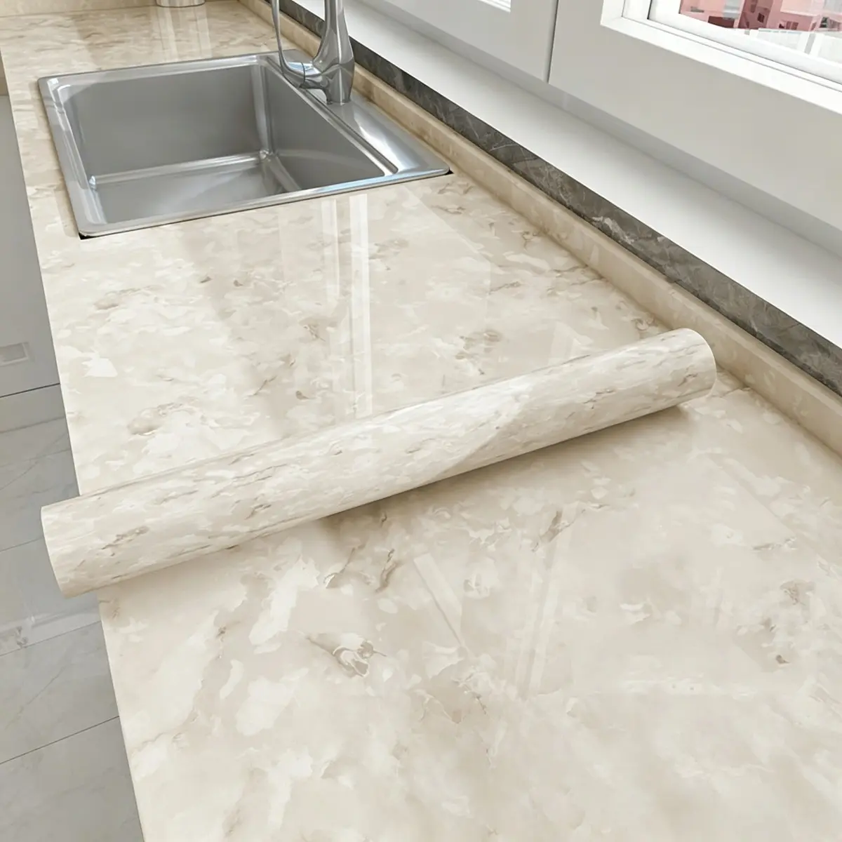 Marble-pattern Self-adhesive Wallpaper, Kitchen Oil-proof Protective Film, Self-adhesive Stickers for Furniture Renovation and Beautification, Wallpaper That Can Be Freely Cut and Combined, Self-adhesive, Waterproof, and Oil-resistant