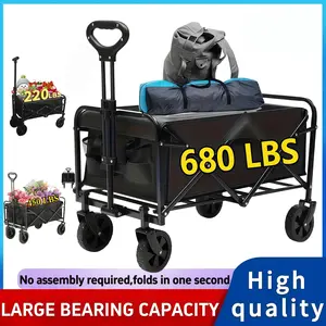 Large Capacity 680/450/220 lb Heavy-Duty Foldable Multi-Purpose Hand Truck, 4 All-Terrain Swivel Casters, Durable Alloy Steel Frame & 600D Oxford Fabric, No Assembly Required, Adjustable Height Cart, Suitable for Camping, Gardening, and Shopping