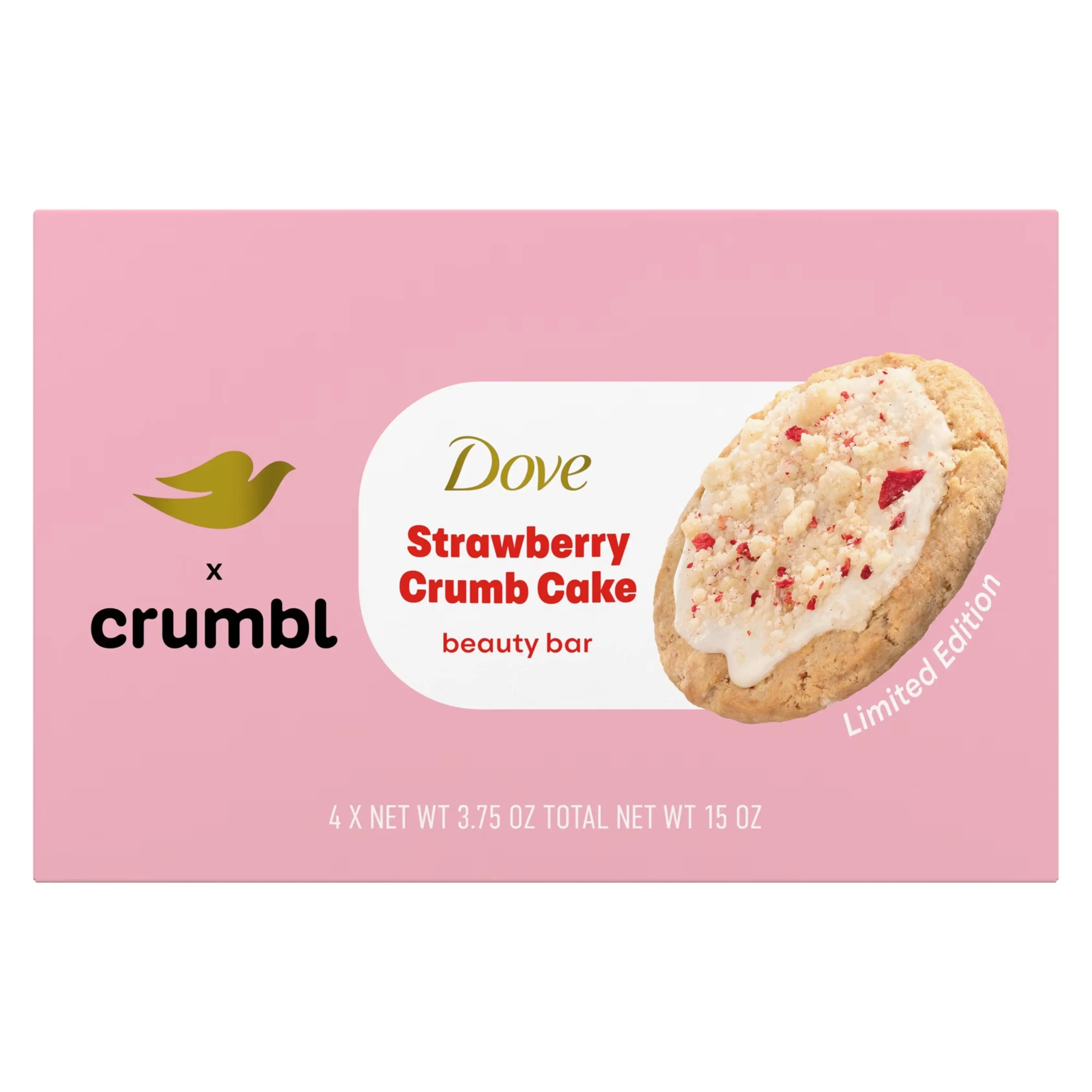 Dove & Crumbl Limited Edition Beauty Bar Strawberry Cake 15 oz 4 Bars