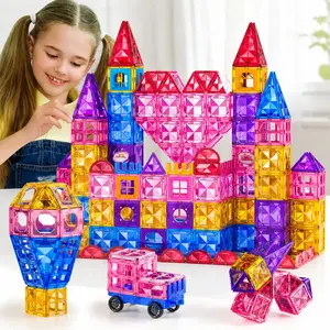 52 PCS Magnetic Tiles Set,Magnetic Building Tiles for Kids Age 4-8 3-5, Toddler STEM Magnet Blocks, Kids Toys Birthday,Compact Magnet Building Blocks,Lightweight STEM Construction Toy,On-the-Go Stacking Play for Toddlers,Kids Travel Toy for Car Airplane