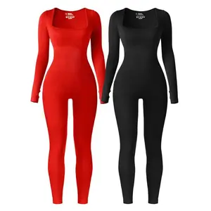 Long-Sleeved Ribbed Seamless Jumpsuit for Winter GARMENTARY
