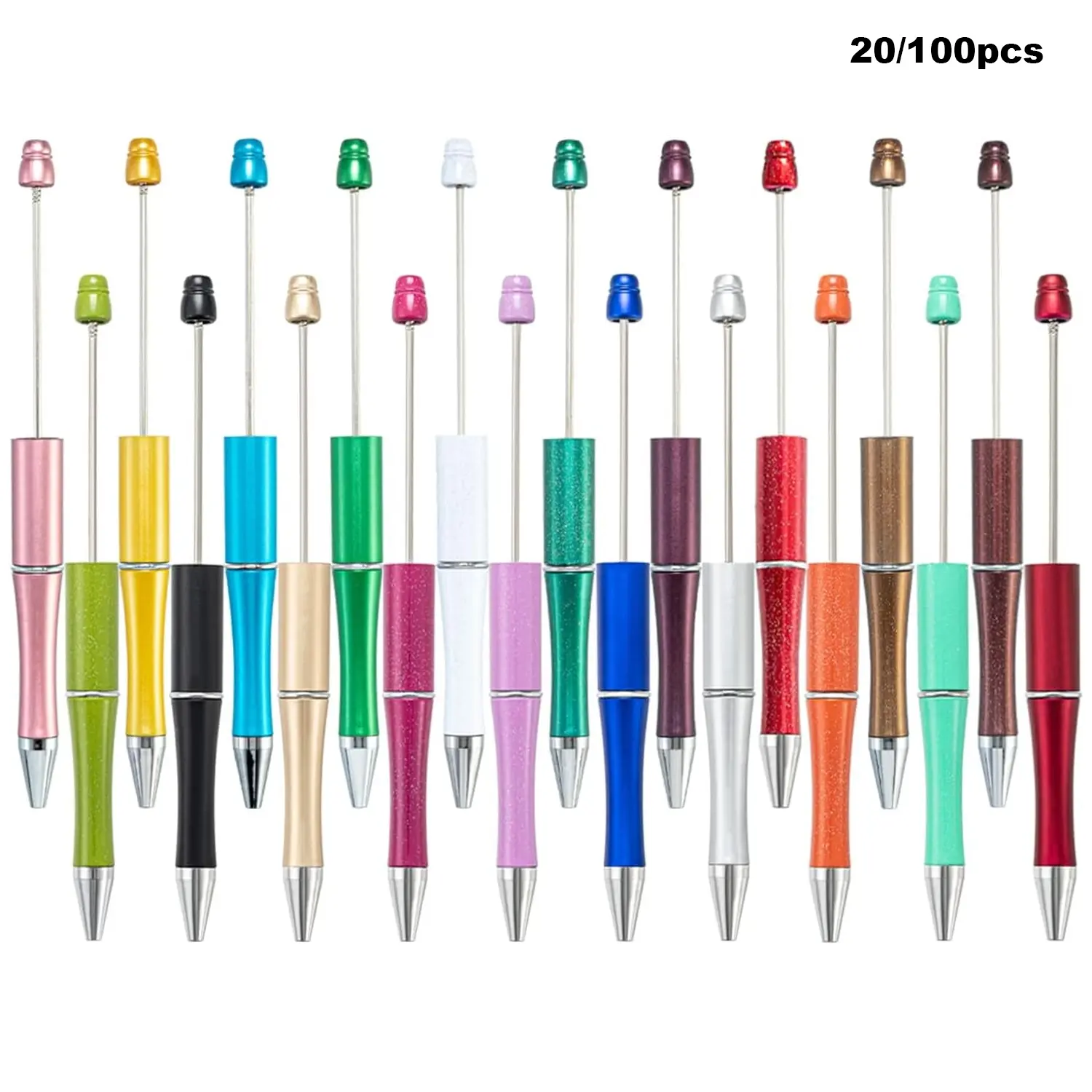 Colorful Beadable Pens, Unique Pens, 20/100pcs Assorted Designs, Durable Writing Instruments, Black/Blue Refills, Ideal for Crafting & Gifts, Beaded Pens, Aesthetic Pens