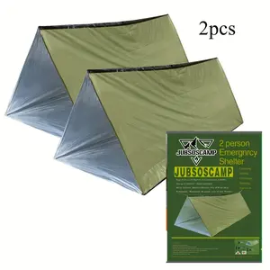 2 Person Mylar Emergency Refuge Tube Tent Umbrella Line • Year-round all-weather protection for hiking, camping and outdoor survival kits, 2 green tents 2 x 6m white ropes 2 x OPP bags Bubble bags