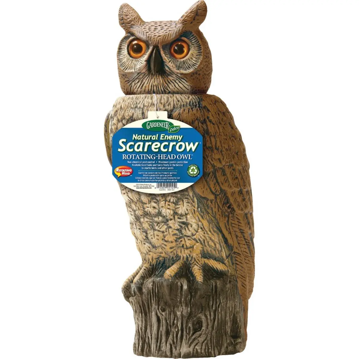 212 MAIN Dalen RHO4-CUS 18 in. Realistic Scarecrow Owl - Enemy-Sensing Pest Repellent, Rotating Head, Brown Exterior Decorative Statues for Outdoor Home Decor