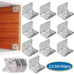 12/30/40pcs fasteners, angle support 90 degree right angle bracket, 6-hole corner code, used for bed frames, cabinets, tables and chairs, furniture hardware accessories