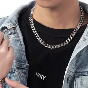 Titanium steel six-sided grinding Cuban necklace gold-plated vacuum electroplating non-fading sweater chain hip-hop trend jewelry, gifts for boys and girls