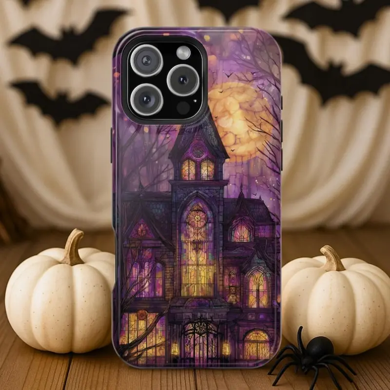 Ghost Stained Glass Print Phone Case - Colorful Spooky Floral Halloween Mobile Accessory with Protection, Multi-Model Fit for iPhone 15/14/13/12/11, Galaxy S24/S23/S22 Ultra, Pixel 8/7/6, Accessories, Spooky Print