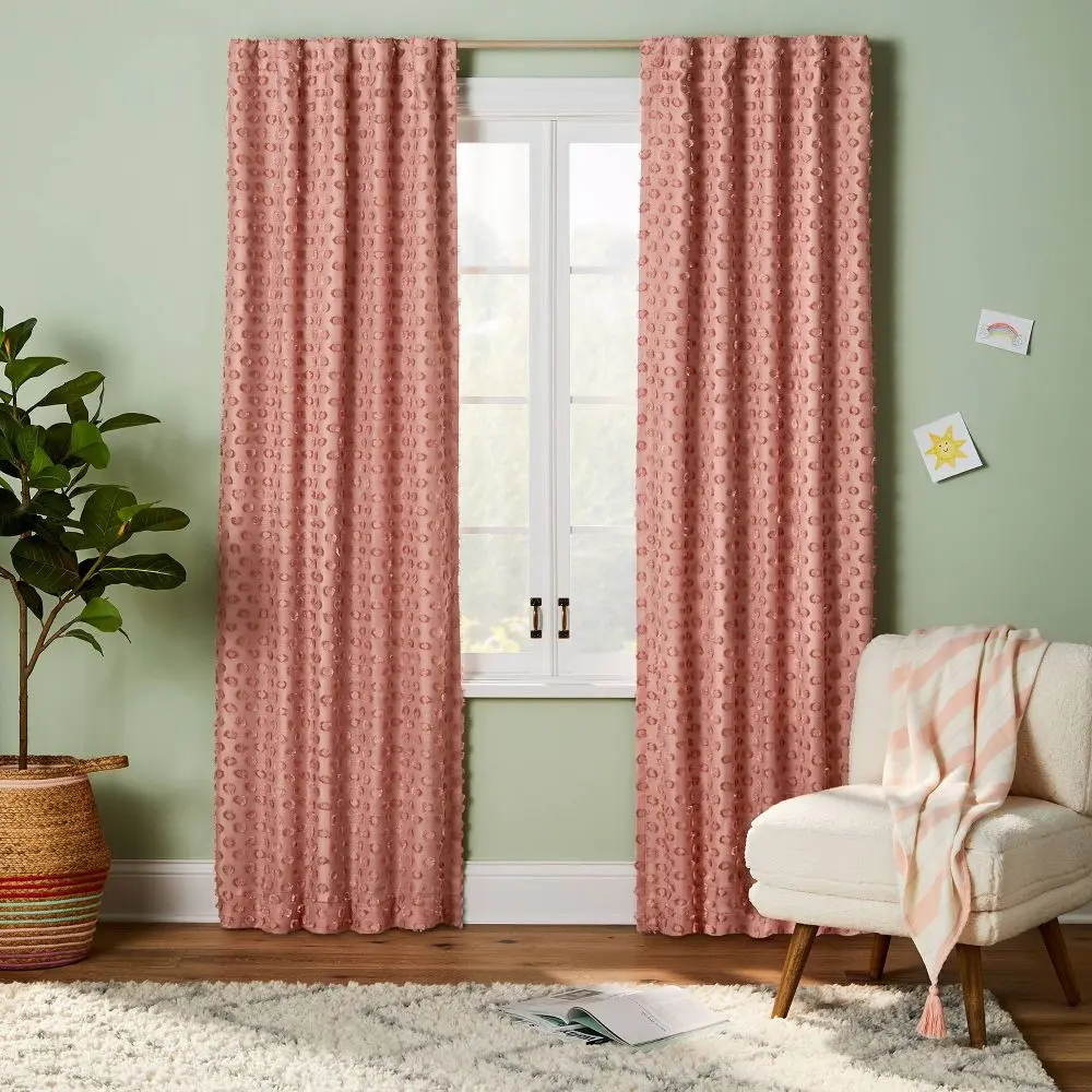 Pillowfort Kids' Clipped Dotted Polyester Blackout Curtain Panel - 42"W x 84"L, Easy Install Dark Curtain for Bedroom, Polyester Curtain, Blackout Bedroom Curtains
