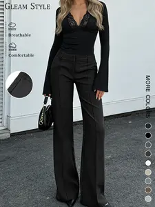 Women's Casual Fashion Basic Suit Pants, Straight-Leg Fitted Design, Plain Pattern H-Type Silhouette, All-Season Wear