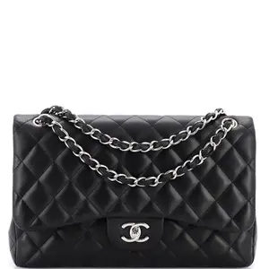 Pre-owned CHANEL Leather Shoulder Bags Classic Double Flap Bag Quilted Lambskin Jumbo by Rebag
