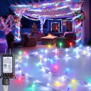 30FT Outdoor Water Flowing Lights - 240 LEDs Christmas Multicolor String Lights with 8 Basic Modes + 6 Flowing Modes,Outdoor Waterproof Timmer Memory Function Patio Lights