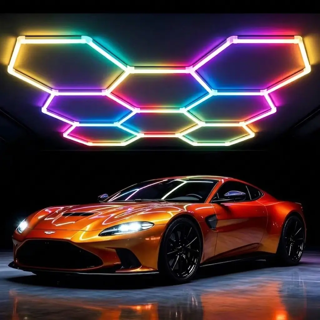 RGB Hexagonal Polycarbonate Avant-Garde Automatic Light Up Novelty Lighting - DIY Colorful Lights Panel with Music Sync, Remote Control, Ceiling/Wall Mount for Bedrooms, Garages