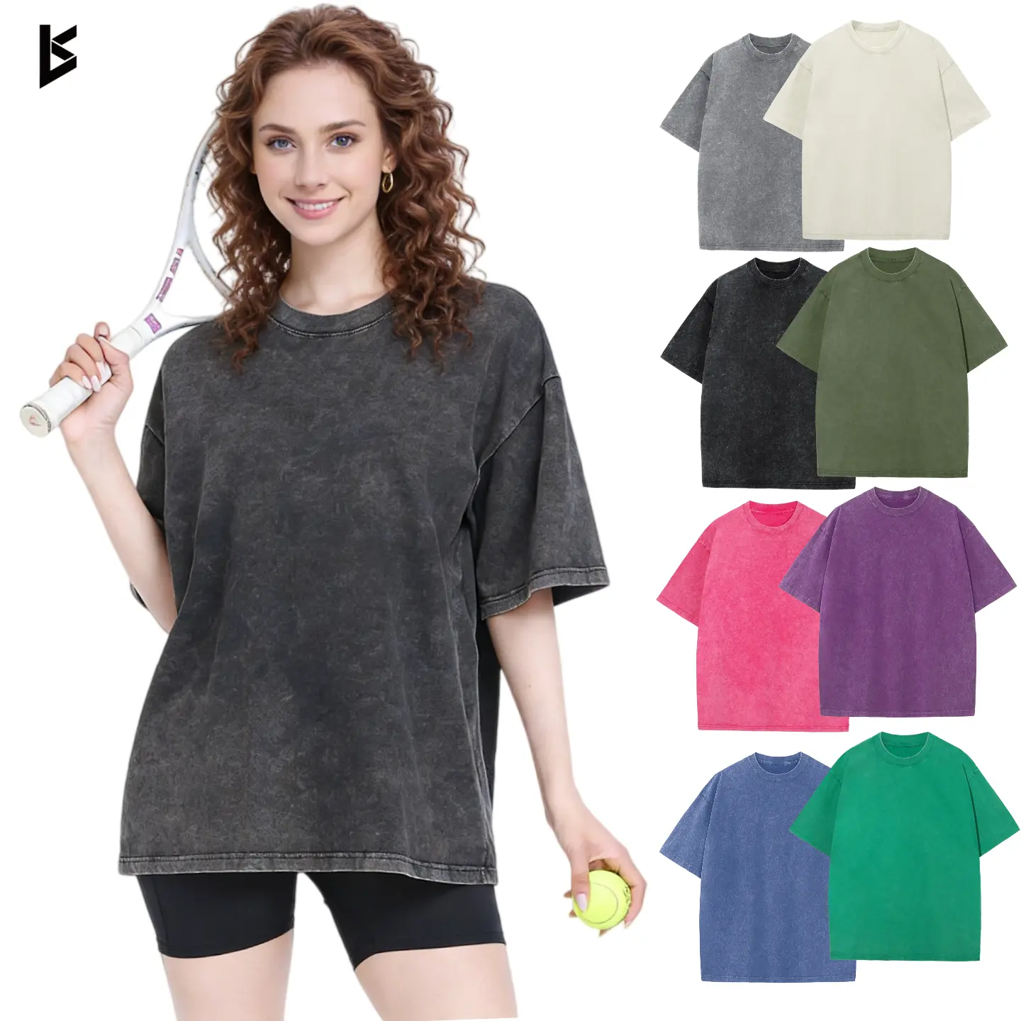 KEEPSHOWING Women's Oversized T-Shirt Acid Wash Loose Fit Vintage Washed Tee Short Sleeve Streetwear Casual Basic Crewneck Top Summer Baggy Womenswear Comfort Basic Womenswear Shortsleeve Tshirt