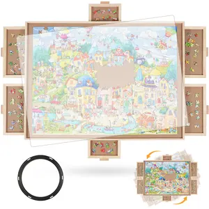 ALL4JIG 1000/1500/2000 Pieces Rotating Puzzle Board with 6 Drawers and Cover,26"x35"Portable Wooden Jigsaw Puzzle Table for Adults,Lazy Susan Spinning Puzzle Boards Birthday Gift for mom