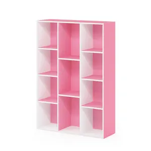 LUDER 11-Cube Reversible Bookshelf - Easy Assembly, Stylish Design, 9.4x29.1x41.7 in, Shelves for Living Room, Bedroom, White/Pink Indoor Furniture, Floating Shelves Compatible
