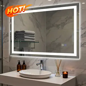 GALENTAL 48x32 LED Bathroom Mirror with Lights, Over Sink Vanity Mirror, Dimmable Touch Control 3-Color, Options Wall Mounted, Defoggin, Memory, Timing, Tempered Glass Modern White Decor Home Interior