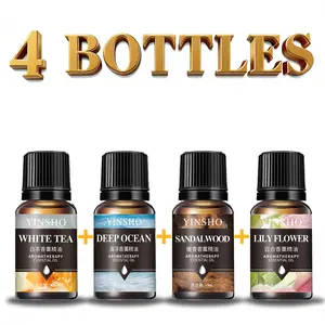 4 pcs (White Tea + Ocean + Sandalwood + Lily) Aromatherapy Essential Oils Set, Therapeutic Relaxing Plant Fragrance for Diffusers & Humidifiers