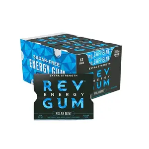 Rev Gum Caffeine Energy Gum | Extra Strength 100mg of Caffeine per Gem | Polar Mint Sugar Free Caffeine Gum - Low Calorie Chews to Help You Stay Alert, Awake and Focused - Mint Chewing Gum - 12 Packs