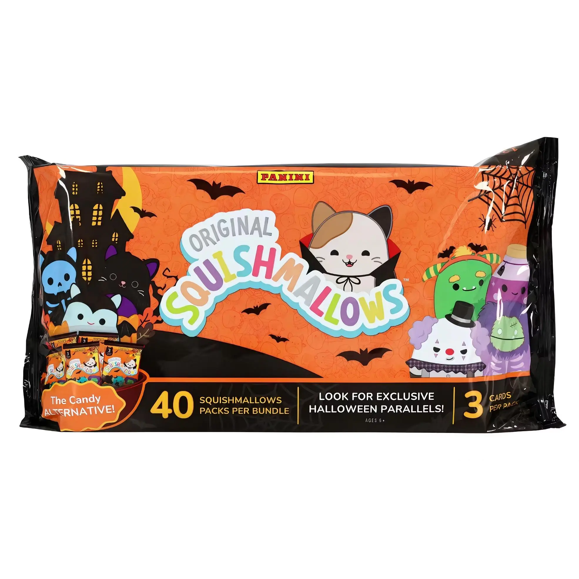Panini Original Squishmallows Halloween Authentic Collectible Cards Bundle - 40 Sealed Booster & Expansion Packs, Exclusive Parallels, 3 Per Pack for Trading Card Collectors, Sealed Packs