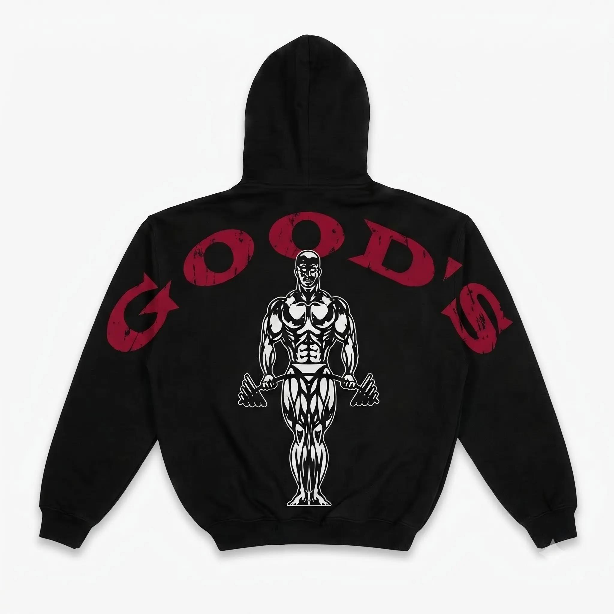 Vintage Bodybuilding Graphic Hoodie Oversized Gym Fitness Pullover Heavyweight Black Streetwear Sweatshirt